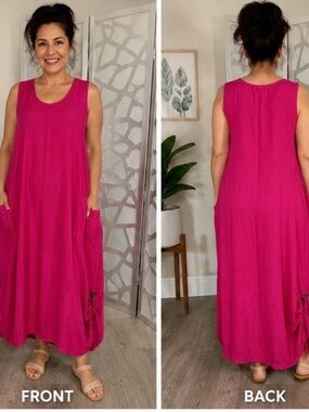 Seven Islands Hot Pink Rayon Maxi Dress XL Sleeveless Pockets Boho NWT